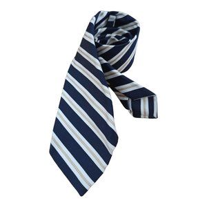 BARBA NAPOLI 7FOLD Navy Striped Silk Tie HANDMADE ITALY 62"/ 4" EC